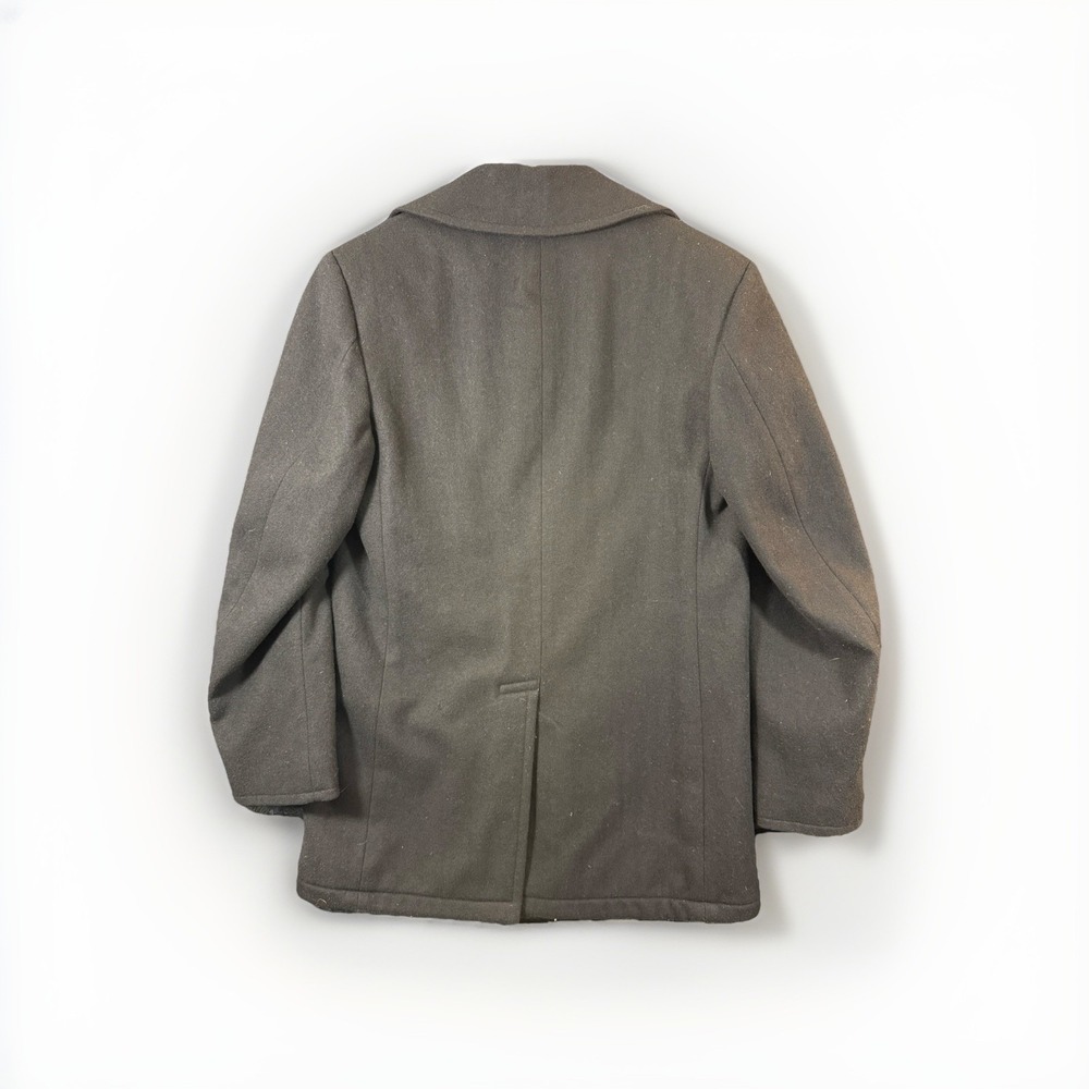 Military Dark Academia Double Breasted Heavyweight Mens Black Wool Pea Coat 40L - Picture 3 of 7
